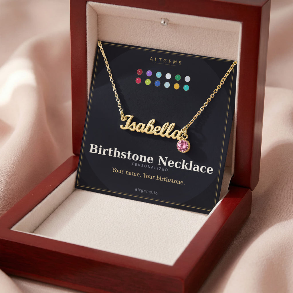 Personalized Birthstone Name Necklace - Choose Your Stone